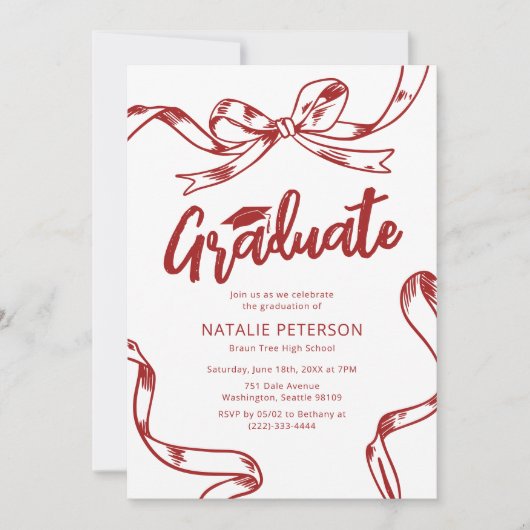 Invitation Fête moderne Doodle Red Bow Graduation (Devant)