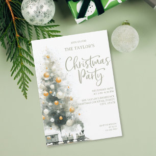 Invitation Fête moderne élégante de Noël avec un arbre pastel