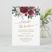 Invitation Fête moderne florale rouge or (Debout devant)