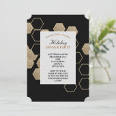 Invitation fête moderne géométrique hexagonale noire et or (Debout devant)