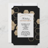 Invitation fête moderne géométrique hexagonale noire et or (Devant)