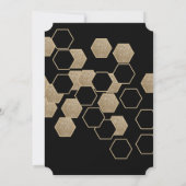 Invitation fête moderne géométrique hexagonale noire et or (Dos)