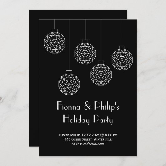 Invitation Fête moderne Noir (Devant / Derrière)