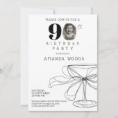 Invitation Fête moderne noir blanc 90e anniversaire avec phot (Devant)