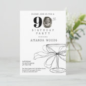 Invitation Fête moderne noir blanc 90e anniversaire avec phot (Debout devant)