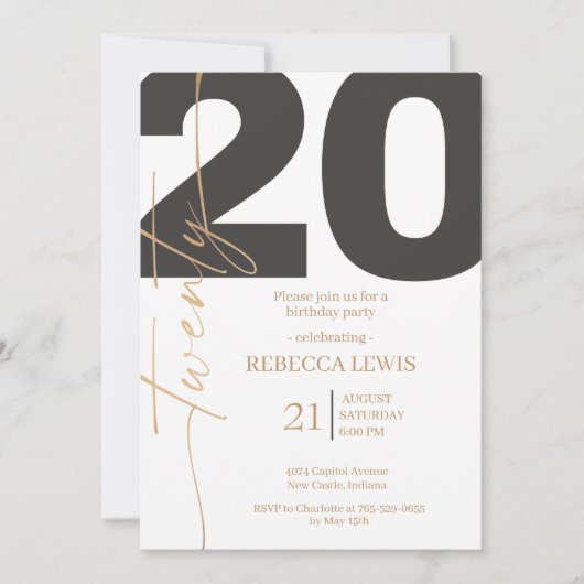 Invitation Fête moderne pour les 20 ans (Devant)