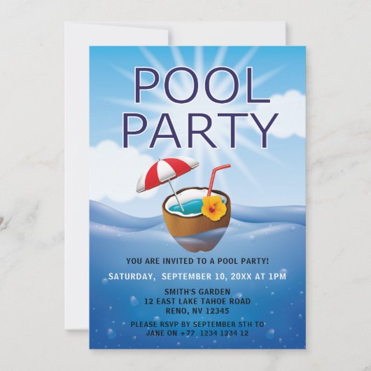 Invitation Fête Moderne Simple au Piscine (Devant)