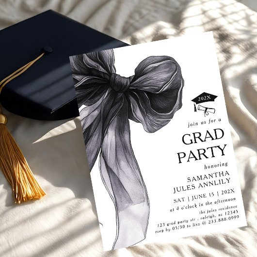 Invitation Fête moderne tendance Black Bow Graduation Party
