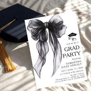 Invitation Fête moderne tendance Black Bow Graduation Party