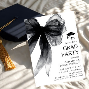 Invitation Fête moderne tendance Black Bow Graduation Party