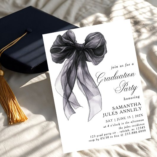 Invitation Fête moderne tendance Black Bow Graduation Party