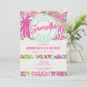 Invitation Fête Moderne Tropicale au Bord de la Piscine (Debout devant)