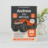 Invitation Fête Monster Truck Enfants sur mesure Anniversaire (Debout devant)