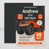 Invitation Fête Monster Truck Enfants sur mesure Anniversaire (Devant / Derrière)
