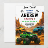 Invitation Fête Monster Truck pour enfant Anniversaire (Devant / Derrière)