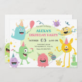 Invitation Fête monstre coloré et drôle (Devant / Derrière)