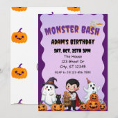 Invitation Fête monstrueuse, anniversaire Halloween (Devant / Derrière)