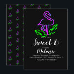 Invitation Fête néon tropical flamant rose Glow Sweet 16 d'ét<br><div class="desc">Cartons d'invitation Sweet 16 avec Confettis Lumineux conçus par Dream Big Digital Design</div>