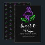Invitation Fête néon tropical flamant rose Glow Sweet 16 d'ét<br><div class="desc">Cartons d'invitation Sweet 16 avec Confettis Lumineux conçus par Dream Big Digital Design</div>