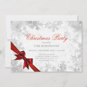 Invitation Fête Noël Argent et Ruban Rouge (Devant)