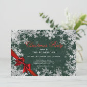 Invitation Fête Noël Argent Rouge Ribbon vert (Debout devant)