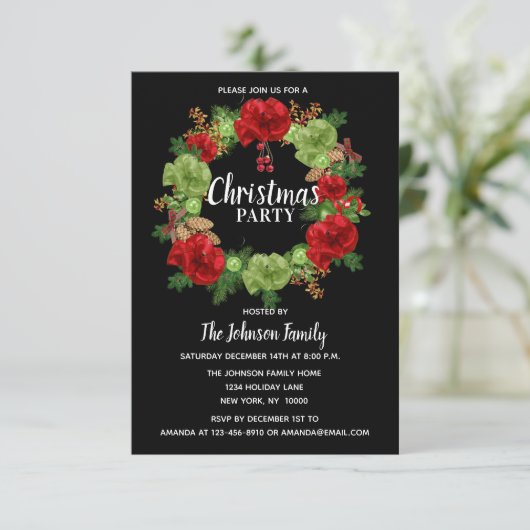 Invitation Fête NOËL FÊTE Wreath Black Red White (Debout devant)