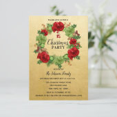 Invitation FÊTE NOËL FÊTE Wreath GOLD Red Green (Debout devant)
