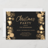 Invitation Fête Noël Gold Lumières neige (Devant)