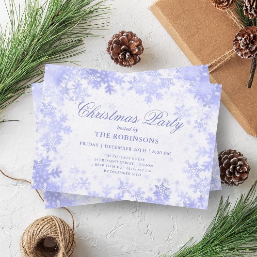 Invitation Fête Noël Marine Blue Snowflakes
