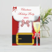 Invitation Fête Noël Père Noël Suit Champagne (Debout devant)