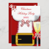Invitation Fête Noël Père Noël Suit Champagne (Devant / Derrière)