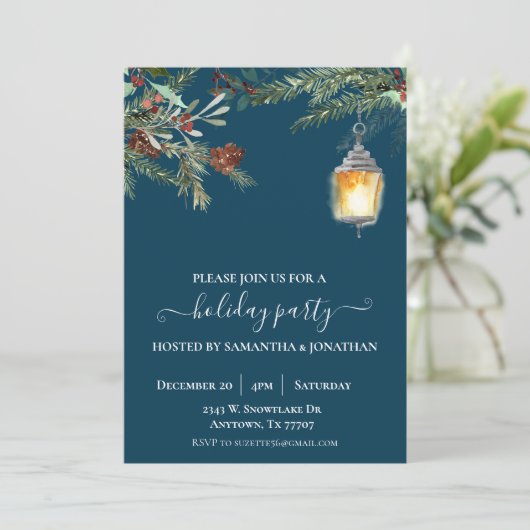 Invitation Fête Noël Pine d'hiver Drop (Debout devant)