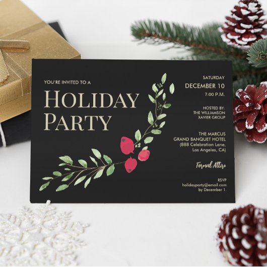 Invitation Fête Noël Red Holly Corporate Party