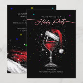 Invitation Fête Noël Santa Hat Vin Verre Lumière (Devant / Derrière)