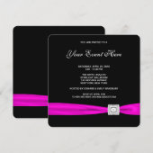 Invitation Fête noir et rose vif (Devant / Derrière)