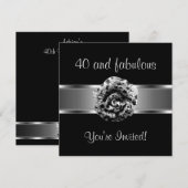 Invitation Fête Noir Gris Fleur Incroyable 40 ans (Devant / Derrière)