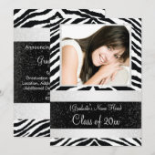 Invitation Fête noire et blanche Zèbre Graduation (Devant / Derrière)