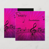 Invitation fête notes de musique rose (Devant / Derrière)