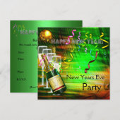 Invitation Fête Nouvel An Or Vert (Devant / Derrière)