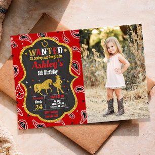 Invitation Fête occidentale Cowgirl souhaitée Photo d'anniver