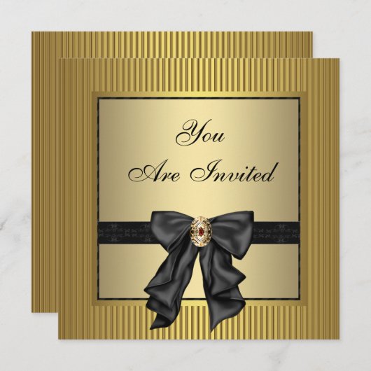 Invitation Fête Or Noir (Devant / Derrière)