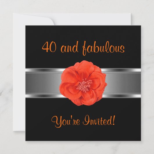 Invitation Fête Orange Fleur Incroyable 40 ans (Devant)