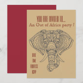 Invitation Fête Out of Africa sur le thème des éléphants afri (Devant / Derrière)