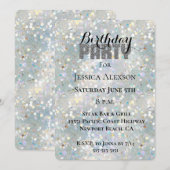 Invitation Fête Pailleté Argent Bokeh Bleu Blanc Anniversaire (Devant / Derrière)