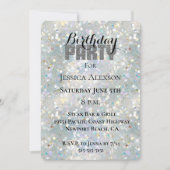 Invitation Fête Pailleté Argent Bokeh Bleu Blanc Anniversaire (Devant)