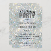 Invitation Fête Paillettes Argentées Bleu Blanc Bokeh Anniver (Devant / Derrière)