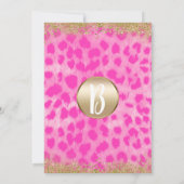 Invitation Fête Paillettes Or Imprimé Guépard Léopard Rose (Dos)