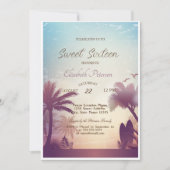 Invitation Fête Palms Beach Surfboard Sweet 16 (Devant)