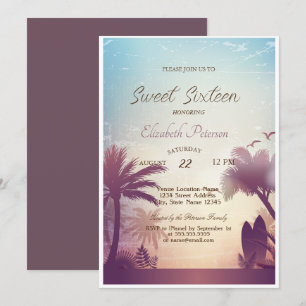 Invitation Fête Palms Beach Surfboard Sweet 16