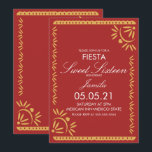 Invitation Fête Papel Picado Sweet 16 Mexicain Scallop Bleu<br><div class="desc">Invitation Fête Sweet 16 - Bordure Mexicaine Papel Picado avec Cœurs et Florales</div>